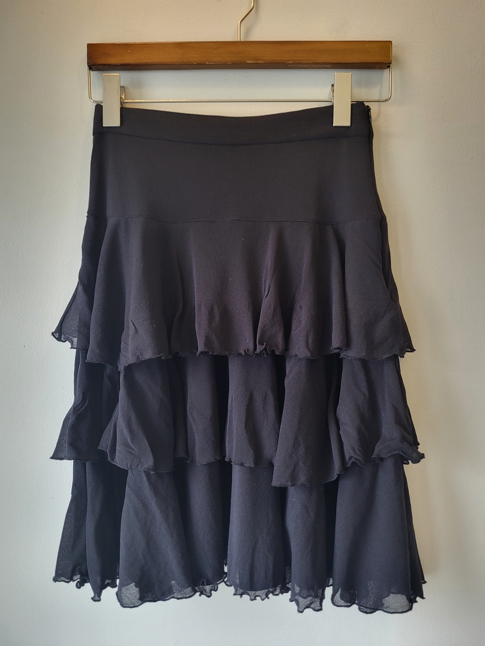 Tristan Black Tiered Ruffle A-Line Playful Goth Chic Summer Baddie Skirt